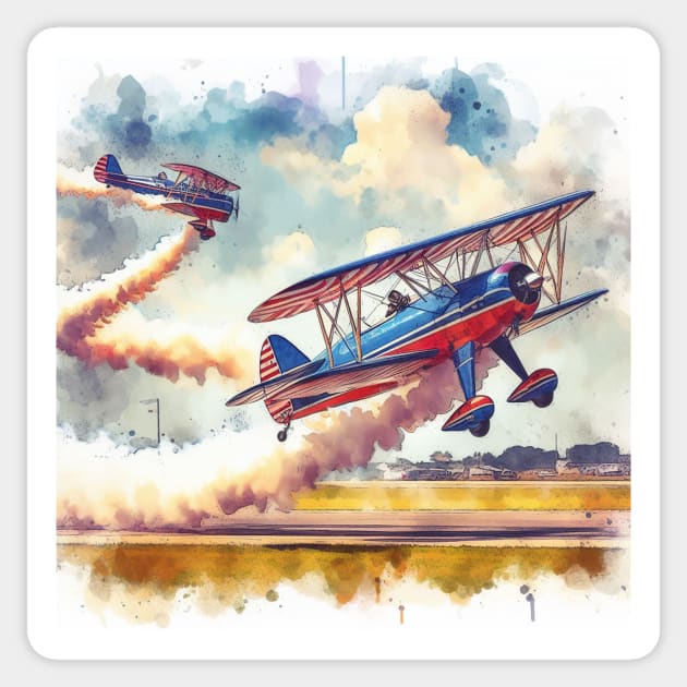 Artistic illustration of some biplane stunt pilots Sticker by WelshDesigns